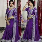 Organza Solid Saree For Women, Purple