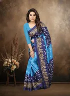 Art Silk Printed Saree for Women, Blue 