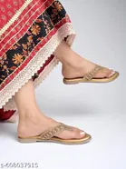Shoetopia Golden Embellished Flat Sandals 