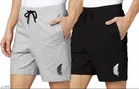 Cotton Blend Shorts for Men (Grey & Black, M) (Pack of 2)