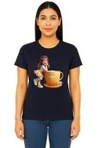 Cotton Blend Printed T-shirt for Women, Navy Blue 