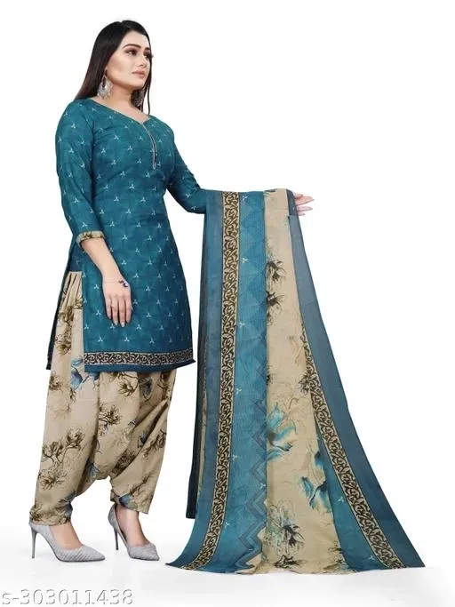 Cotton Printed Salwar Suit for Women (Blue, XXL)