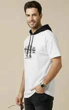 Polyester Printed T-shirt for Men, White 