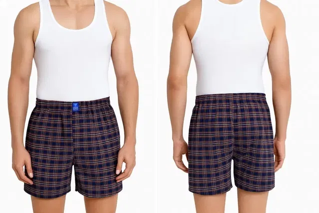 Polycotton Checkered Boxers for Men (Black, M)