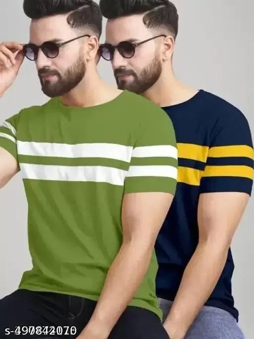 Cotton Blend T-shirt for Men, Multicolour, Pack of 2 (S)