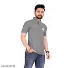 Poly Cotton Mandarin Collar T-shirt for Men, Grey 