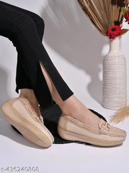 Shoetopia Solid Synthetic Loafers for Girls (Beige, 6.0)