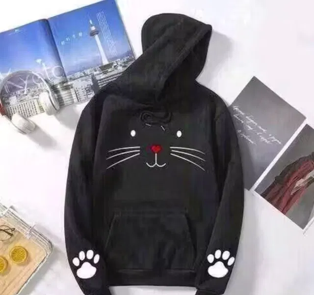 Women's Animal print Hoodie (Black-L)