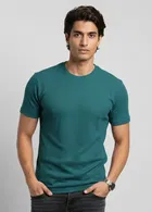 Polyester Round Neck T-shirt for Men, Teal 