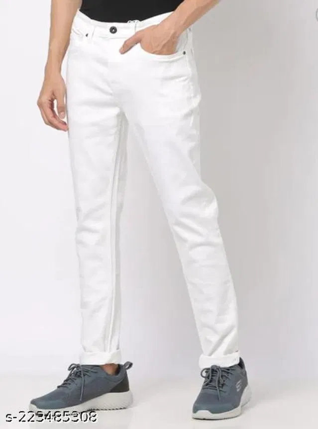 Denim Slim Fit Jeans for Men (White, 30)