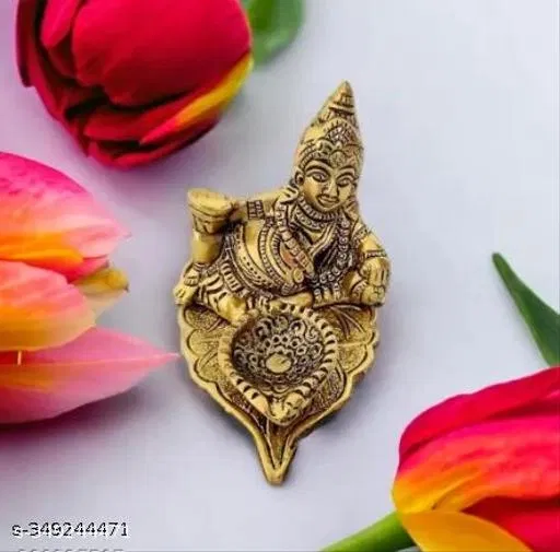 Metal Leaf Kuber Diya (Yellow, 1)