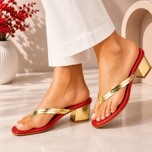 Solid Sandals for Women (Red, 6)