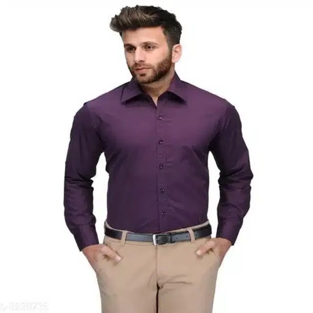 Cotton Solid Full Sleeves Shirt for Men (Purple, XXL)