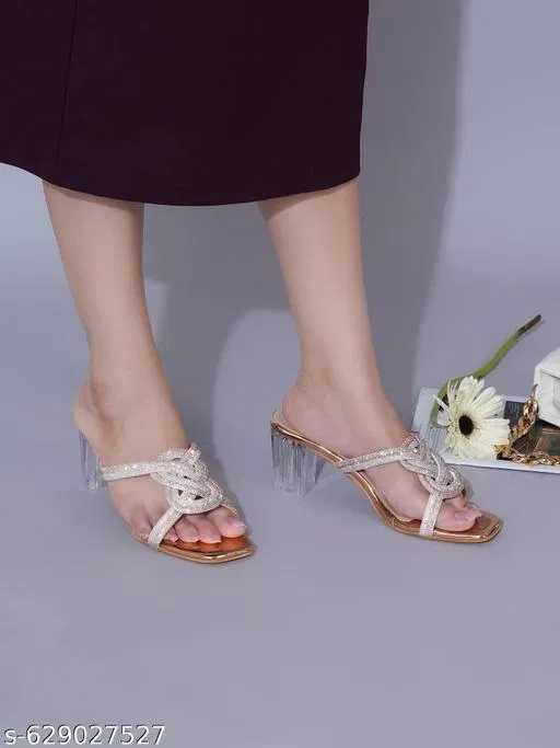 Embellished Heel Sandals for Women (Golden, IND-4)