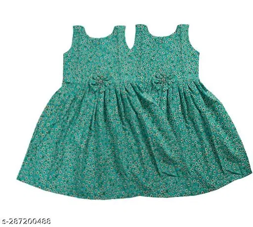 Pack Of 2 Frocks & Dresses for Girls (Green, 3-4 Years)