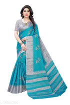Khadi Silk Printed Saree for Women, Blue 
