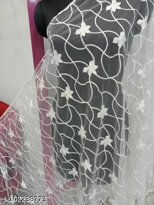 Embroidered Rajasthani Net with Sequinned (White, Free Size)