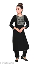 Rayon Embroidered Kurta with Pant for Women 