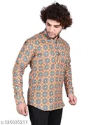 Cotton Blend Printed Short Kurta for Men, Multicolor 