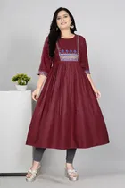 Zari Embroidered Cotton Blend Anarkali Kurti for Women 