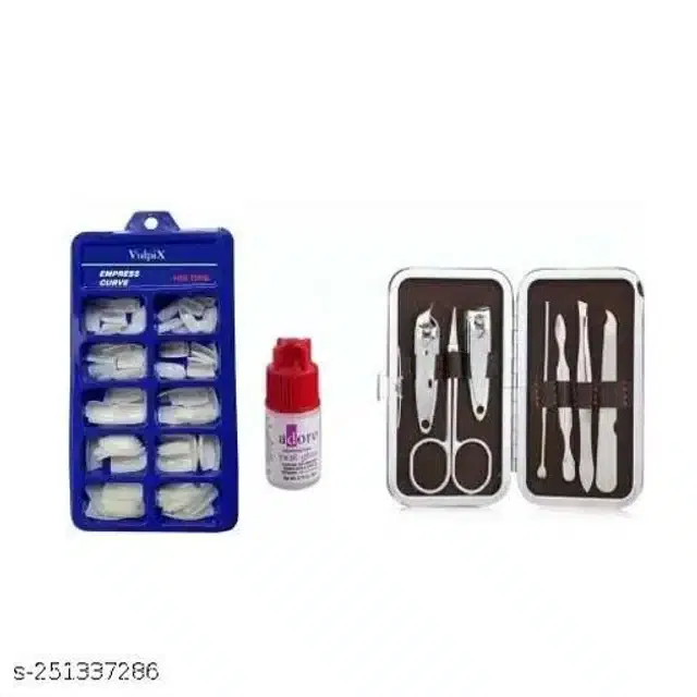 7 in 1 Manicure with 100 Pcs Artificial Nails & Glue (Set of 3)