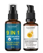Combo of La'Conde Beauty 9 in 1 Hair Growth Spray & Niacinamide Face Serum 