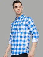 Full Sleeves Checkered Shirt for Men (Sky Blue, M)