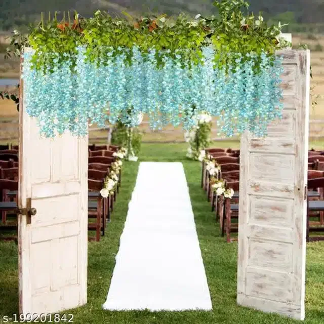 Polyester Artificial Hanging Flower Garlands (Aqua Blue & Green, Pack of 4)