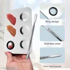 Makeup Palette 6x4inch Stainless Steel 3-well Nail-art Cosmetic Artist Mixing Palette with Spatula Tool for Mixing Foundation Silver