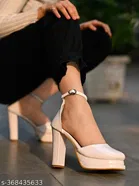 [100] Cream Solid Square Toe Block Sandals for Women 