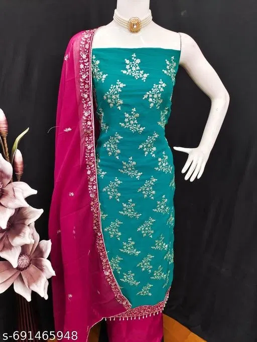 Embroidered Anarkali Suit for Women (Mint Green, Un Stitched)