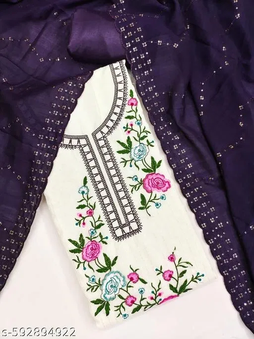 Embroidered Patiala Suits for Women (Purple, 6.45 meter (XL)) (Purple, 7.05 meter (4XL)