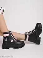 Solid Black Synthetic Womens Mid-Top Boots 