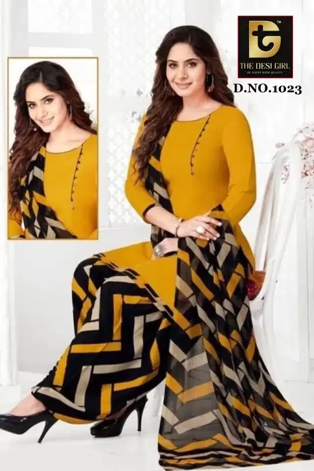 Synthetic Unstitched Dress Material for Women & Girls (Yellow)