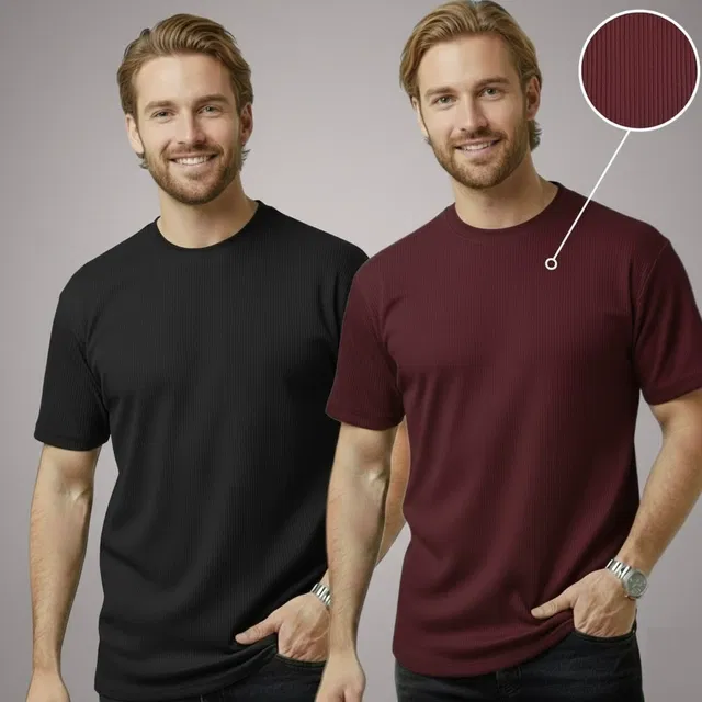 Polyester Round Neck T-shirt for Men, Multicolour, Pack of 2 (XL)