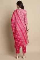 Cotton Blend Printed Kurti with Bottom & Dupatta Set for Women 