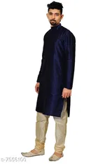 Dupion Silk Solid Kurta with Pyjama for Men 