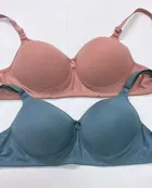 Cotton Blend Padded Solid Bras for Women, Pink & Blue, Pack of 2 