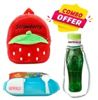 Combo of Fabric School Bag, Water Bottle with Lunch Box for Kids 