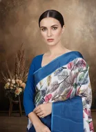 Art Silk Printed Saree for Women, Blue 