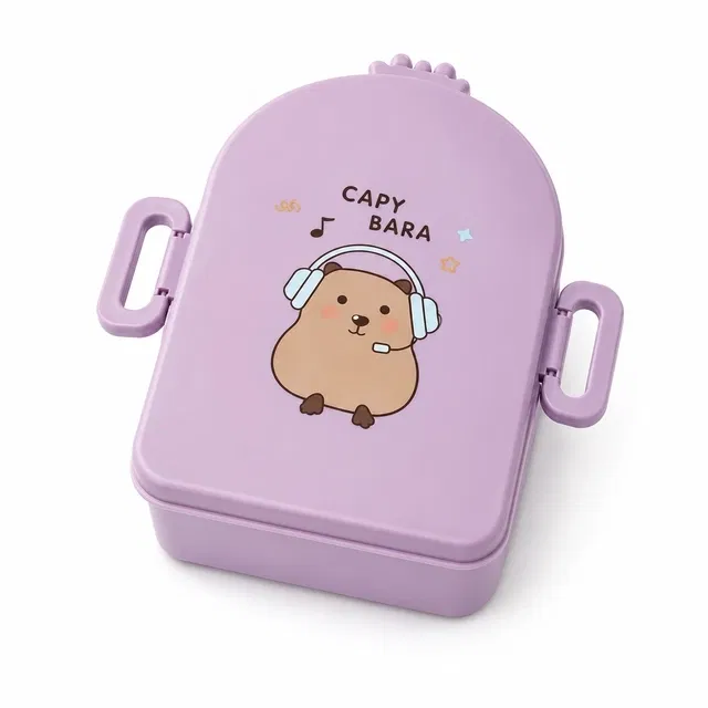 Lunch Box for Kids, Cartoon Lunch Box with Fork, Purple (Assorted Any 1 Design)