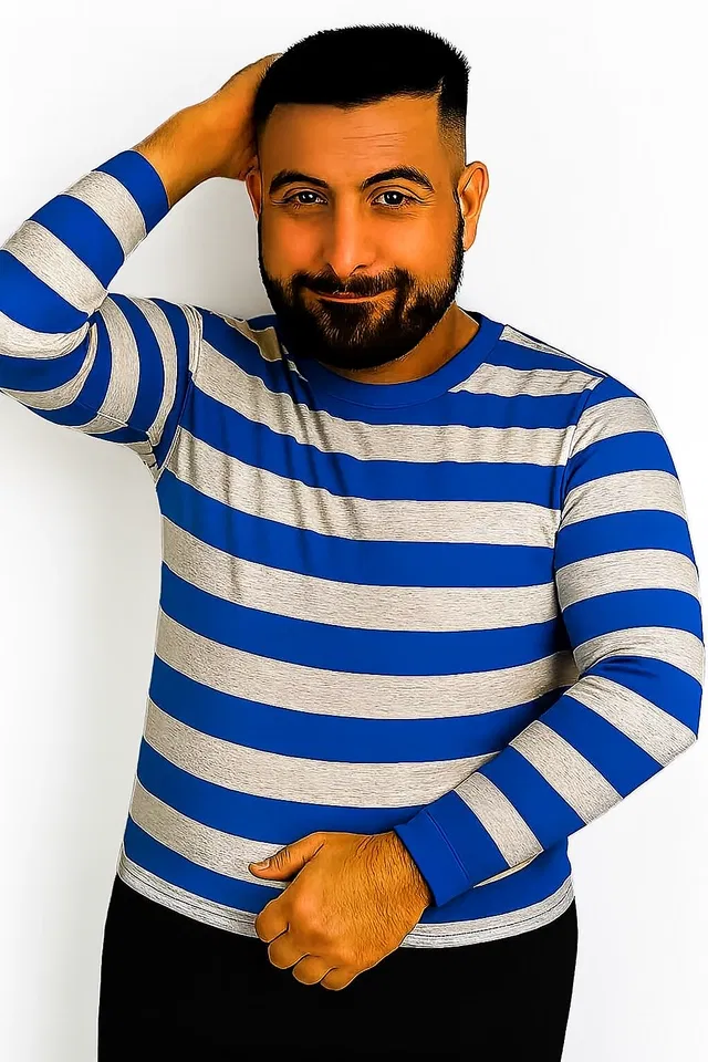 Cotton Stripes T-shirt for Men, Blue (XL)