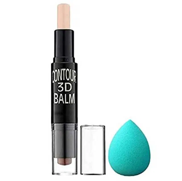 Natural Finish 3D Contour Balm Shadow Base Cosmetic Face Primer Makeup & Sponge (Pack of 2) (SE-23)