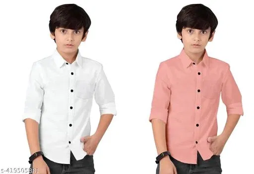 Self Design Cotton Blend Long Sleeve Shirt for Boys (Orange, 10-11 Years)