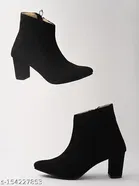 Shoetopia Solid Suede Mid-Top Boots Black 