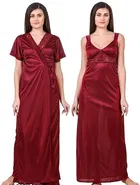 Satin Solid Nightdress for Women (Maroon, L)