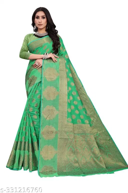 Chanderi Cotton Zari Woven Saree for Women (Green, 6.3 m)