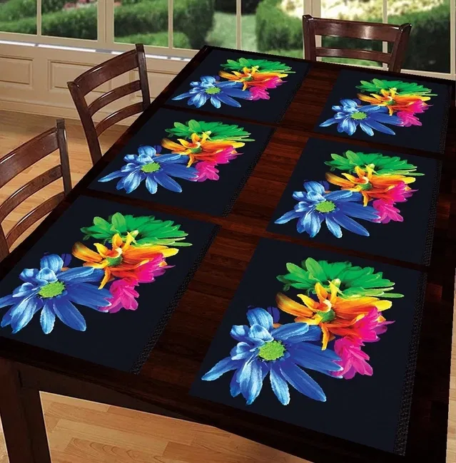 PVC Printed Dining Table Placemats (Multicolor, 30x45 cm) (Pack of 6)