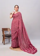 Chanderi Cotton Printed Sarees for Women (Maroon, 6.3 m)