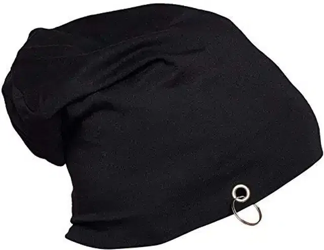 Cotton Beanie Cap for Men (Black, Free Size)